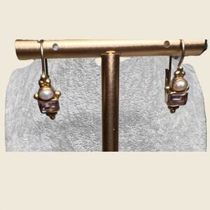 Sterling Vermeil Amethyst Pearl Leverback Earrings